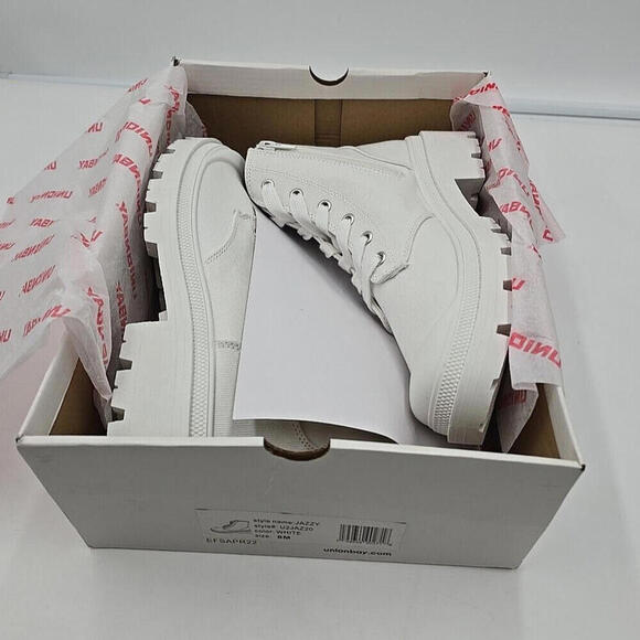 UNIONBAY Jazzy Sneaker Utility Boots White Side Zip SZ 8M - Picture 2 of 9